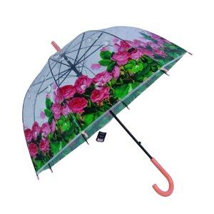 Зонт-трость полуавтомат, купол 80 см, система «антиветер», прозрачный, для женщин, розовый, бесцветный