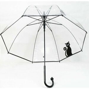 Зонт-трость полуавтомат, купол 82 см, 8 спиц, прозрачный, для женщин, черный