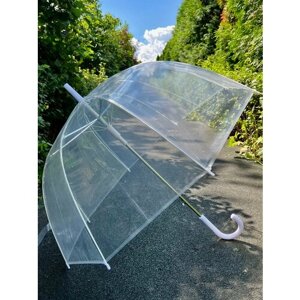 Зонт-трость Popular, полуавтомат, 2 сложения, купол 85 см., 8 спиц, прозрачный, для женщин, бесцветный, белый
