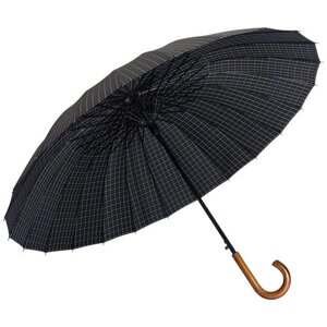 Зонт-трость Sponsa, полуавтомат, купол 120 см, 24 спиц, деревянная ручка, система «антиветер», чехол в комплекте, черный