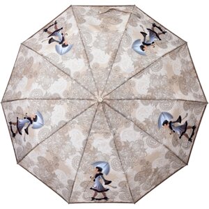 Зонт ZEST, полуавтомат, 3 сложения, купол 110 см., 10 спиц, система «антиветер», чехол в комплекте, для женщин, бежевый