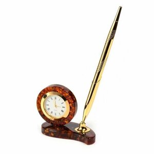 Бизнес-сувенир янтарные часы с ручкой на подставке