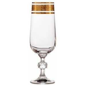 Бокалы для шампанского 180 мл 6 шт Crystalite Bohemia "Клаудия /Цветочный узор на золоте"005662