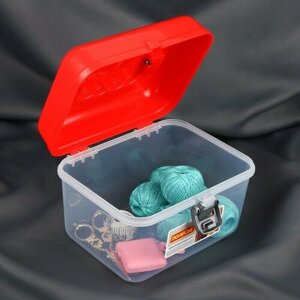 Бокс для хранения швейных принадлежностей, с крышкой, 21 17,7 15,4 см, цвет прозрачный/красный (комплект из 4 шт)
