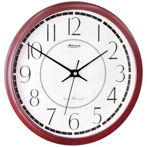 Большие круглые настенные часы MIRRON P2876A ТДБ/30.5 см/Коричневый цвет корпуса/Белый (светлый) циферблат/Минималистичный дизайн/Часы в комнату, в спальню/Арабские цифры
