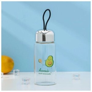 Бутылка для воды стеклянная «Авокадо», 380 мл, h=15 см, рисунок микс