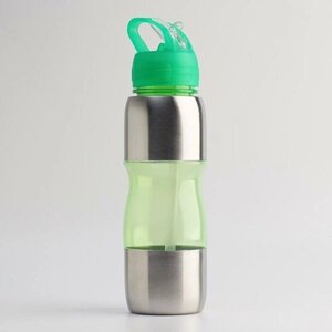 Бутылка для воды велосипедная, 650 мл, "Альби", с поильником, 25 х 6 см, зелёная
