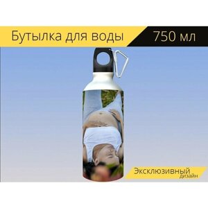Бутылка фляга для воды "Беременная, детка, беременность" 750 мл. с карабином и принтом