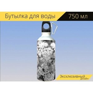 Бутылка фляга для воды "Цвести, летом, чернобелое фото" 750 мл. с карабином и принтом