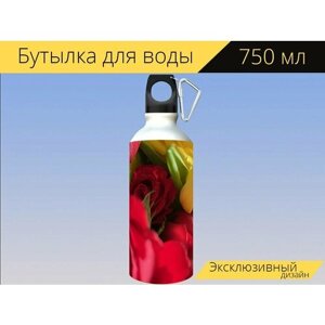Бутылка фляга для воды "Цветы, крупный план, лепестки" 750 мл. с карабином и принтом