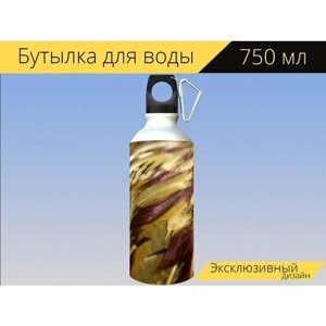 Бутылка фляга для воды "Фазан, крыло, перья" 750 мл. с карабином и принтом