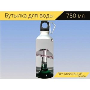 Бутылка фляга для воды "Капля воды, уронить, всплеск" 750 мл. с карабином и принтом