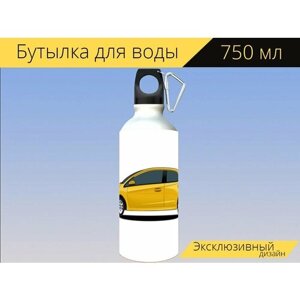 Бутылка фляга для воды "Мультфильм, желтый, машина" 750 мл. с карабином и принтом