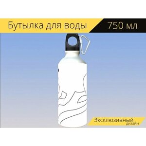 Бутылка фляга для воды "Мышь, белый, долго" 750 мл. с карабином и принтом
