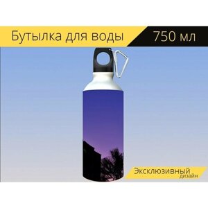 Бутылка фляга для воды "Ночь, лампа, город" 750 мл. с карабином и принтом