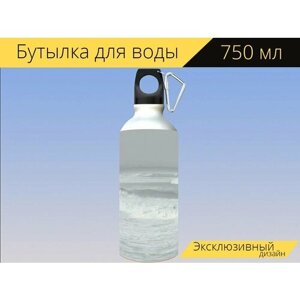 Бутылка фляга для воды "Океан, волны, водоем" 750 мл. с карабином и принтом