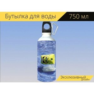 Бутылка фляга для воды "Рукав, губка боб, бассейн" 750 мл. с карабином и принтом