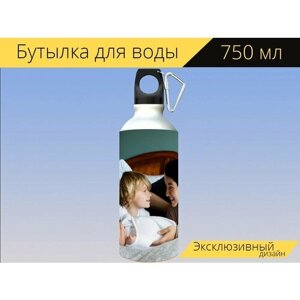 Бутылка фляга для воды "Семья, дети, детка" 750 мл. с карабином и принтом
