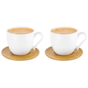 Чашка / кружка 2 шт для капучино и кофе латте 250 мл Elan Gallery Снежинка + деревянная подставка, набор