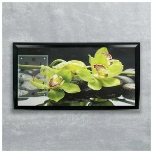 Часы-картина настенные, серия: Цветы, "Зеленые орхидеи", 50 х 100 см
