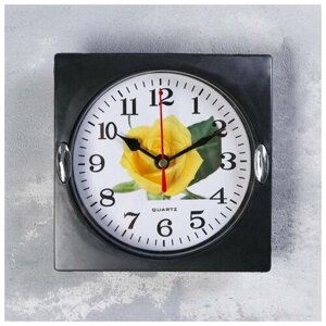 Часы настенные, серия: Цветы, "Роза жёлтая", дискретный ход, 15х15 см, 13 см, часы интерьерные