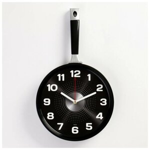 Часы настенные, серия: Кухня, "Сковорода", плавный ход, 25 х 43 см, корпус черный