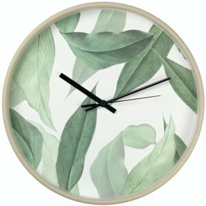 Часы настенные "Зелёные листья", диаметр 30 см, AA, пластик, круглые, оригинальный дизайн. Модель выполнена в современном стиле, она будет прекрасно с