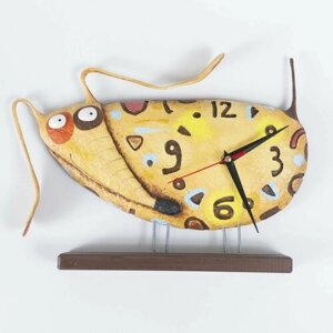 Часы настольные "Такса" бесшумные детские часы собачка в технике папье-маше