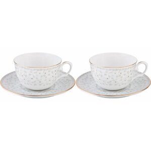 Чайный набор посуды на 2 персон Lefard Вивьен 250 мл, сервиз 4 предмета: 2 чашки и блюдца, подарочный белый Фарфор Лефард