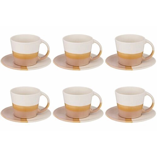 Чайный набор посуды на 6 персон 275 мл Bronco Sunset 12 Предметов, 6 чашек и Блюдец, подарочный фарфор / кружки для чая и кофе