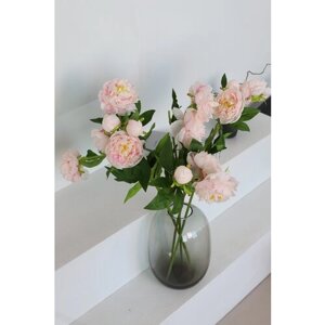 Цветы искусственные, декоративная ветка пионов белых / розовых, шелковая ткань, 70 см