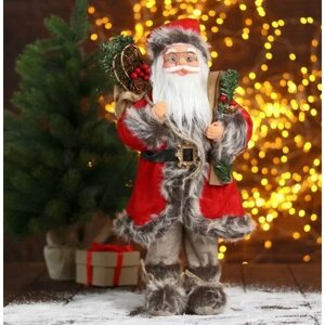 Дед Мороз "В красной шубке с лыжами и подарками" 30см