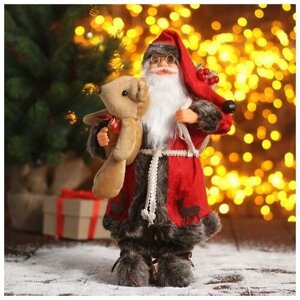 Дед Мороз "В красной шубке с мишкой" 16х30 см