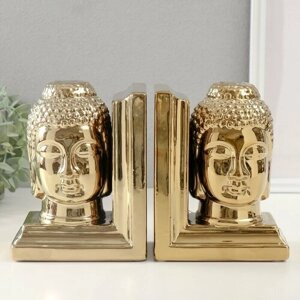 Держатели для книг керамика "Голова Будды" набор 2 шт золото 14,5х10х18,5 см