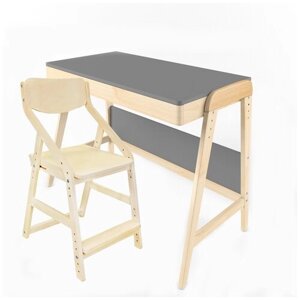 Детский растущий стол Вуди и стул Робин Wood (Комбо Серый/ЛАК)