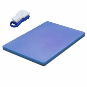 Доска разделочная прямоугольная, 50х35 h-1.5см, с щеткой, пластик, цвет синий