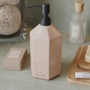 Дозатор для жидкого мыла и моющего средства, диспенсер для мыла Sakura (b), 0,4 л, из бетона, розовый глянцевый