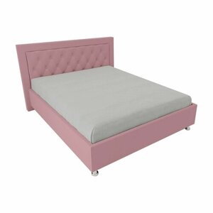 Двуспальная кровать Алания 140x200 с подъемным механизмом и с коробом для белья велюр розовый ножки 5 см