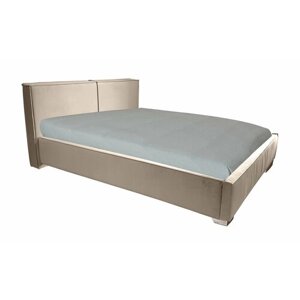 Двуспальная кровать Бруклин 180x200 основание металлическое с ламелями велюр бежевый без ножек