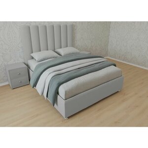 Двуспальная кровать Женева Нью 180x200 с подъемным механизмом и с коробом для белья велюр серый ножки 5 см