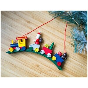 Ёлочная игрушка "Поезд в новый год", дерево, 17 см, Breitner
