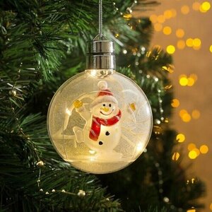 Ёлочный шар "Снеговик" от батареек, новогодний интерьерный декор, световая фигура, украшение на Новый год, игрушка на ёлку, 5 LED фонариков, свечение тёплое белое