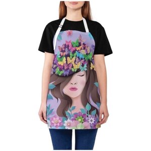 Фартук женский для готовки JoyArty "Девушка в бабочках и цветах", универсальный размер