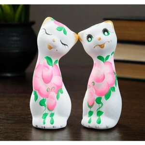 Фигура "Love Коты" с розами белые (набор 2шт) 4х4х11 см