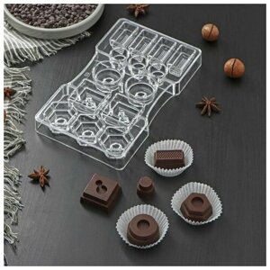 Форма для шоколада и конфет Капри, 14 ячеек, 20х12х2,5 см, глубина 2 см