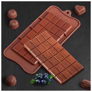 Форма для шоколада силиконовая Доляна "Плитка", 22,5х10,5х0,2 см, 24 ячейки, цвет шоколадный