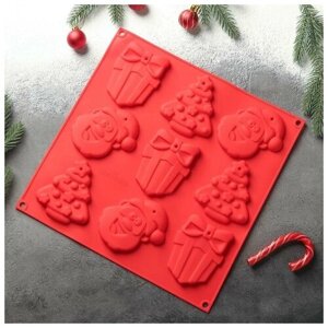 Форма для украшений 3D Доляна «Подарки под ёлкой», силикон, 3030 см, 9 ячеек, цвет красный