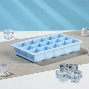 Форма силиконовая для льда и кондитерских украшений Доляна «Кубик», 11,718,73 см, 15 ячеек, 3,53,5 см, цвет голубой