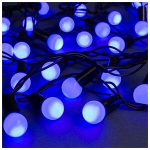 Гирлянда Нить 10 м с насадками Шарики 1.5 см , IP44, тёмная нить, 100 LED, свечение синее, 8 режимов, 220 В