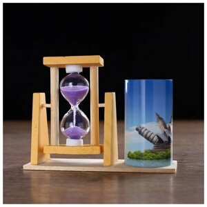 GreenWorld Песочные часы "Достопримечательности", сувенирные, с карандашницей, 12.5 х 4.5 х 9.3 см, микс 472712